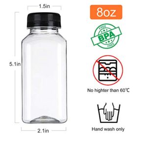 Wjzhfwzt 24 Pack Empty Plastic Juice Bottles-Food Grade Reusable PET Clear Water Bottle Recyclable Drink Bulk Containers with Leak-Proof Lids for Juice, Water, Milk and Beverages (8oz)