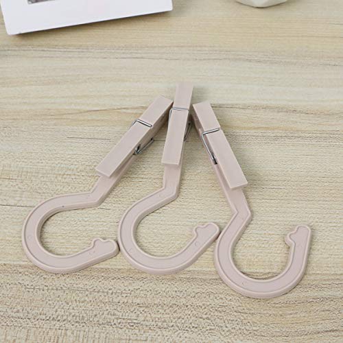 DOITOOL Clothespins, 3PCS Portable Hanging Clothes Clips Multifunctional Plastic Windproof Clothespins for Sock Underwear Pants for Travel Home (Beige)