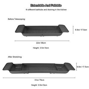 2 Pack Bathtub Tray Expandable Bath Tray Caddy for Bathtub, LASZOLA Adjustable Bath Tub Tray Table Non-Slip Bath Shelf Caddy Multifunctional Plastic Bathtub Storage Rack for Book Wine (Grey)