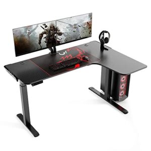 eureka ergonomic standing desk l shaped, 60 inch gaming desk, electric height adjustable dual motor, rising sit stand up corner desk for computer home office, smart memory preset mousepad, right