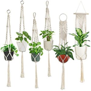 laerjin macrame plant hangers, set of 6 handmade hanging plant holder basket stand decorative flower pot holder - cotton rope, 4 legs, 4 types