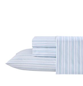 laura ashley - queen sheets, soft sateen cotton bedding set - sleek, smooth, & breathable home decor (fern blue, queen)
