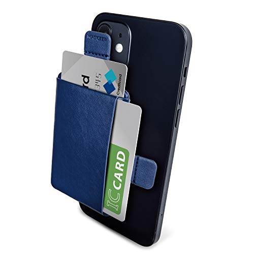 Elecom AMS-BP02NV MAGKEEP Card Pockets, Soft Leather, Magnetic Adhesion, Compatible with iPhone 12 Series, Holds 2 Cards, Navy