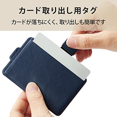 Elecom AMS-BP02NV MAGKEEP Card Pockets, Soft Leather, Magnetic Adhesion, Compatible with iPhone 12 Series, Holds 2 Cards, Navy