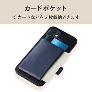 Elecom AMS-BP02NV MAGKEEP Card Pockets, Soft Leather, Magnetic Adhesion, Compatible with iPhone 12 Series, Holds 2 Cards, Navy