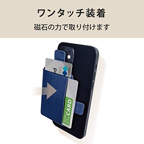 Elecom AMS-BP02NV MAGKEEP Card Pockets, Soft Leather, Magnetic Adhesion, Compatible with iPhone 12 Series, Holds 2 Cards, Navy