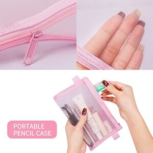 Toplive 3 Pieces Pencil Case Set, Clear Exam Pencil Pouch, Mesh Zipper Pen Pouch, Nylon Pencil Storage Pouch, Makeup Bag for Women, Portable Office Stationery Pouch for Students Adults