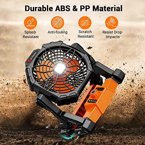 Dr. Prepare Portable Fan for Tent Camping, Rechargeable Battery Operated Fan with LED Lantern& Hanging Hook, 4 Speeds Outdoor Floor Fan, 270° Head Rotation, 10400mAh USB Desk Fan for Fishing, Travel