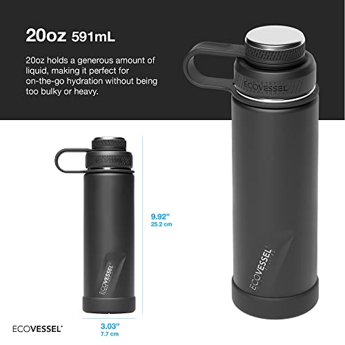 EcoVessel Stainless Steel Water Bottle with Insulated Dual Lid, Insulated Water Bottle with Strainer and Silicone Bottle Bumper, Coffee Mug – 20oz (Wild Magenta)