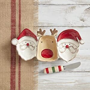 Mud Pie, Multi, Christmas Santa and Reindeer Triple Dip Serving Set, dish 5" x 11" | spreader 5 1/2"