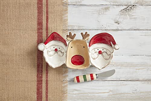 Mud Pie, Multi, Christmas Santa and Reindeer Triple Dip Serving Set, dish 5" x 11" | spreader 5 1/2"