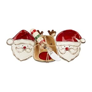 Mud Pie, Multi, Christmas Santa and Reindeer Triple Dip Serving Set, dish 5" x 11" | spreader 5 1/2"