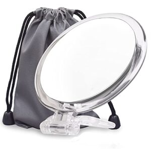20x magnifying mirror, 6 inch, two sided hand mirror, 20x/1x magnification, folding makeup mirror with handheld/stand, use for makeup application, tweezing, and blackhead/blemish removal.