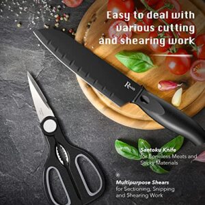 Randalfy Kitchen Knife Set with Block, 7 Pieces Chef Knife Set with Knives, Scissor, Block for Meat/Vegetables/Fruits Chopping, Slicing, Dicing&Cutting