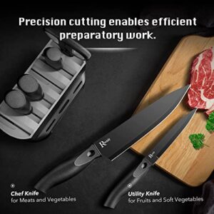 Randalfy Kitchen Knife Set with Block, 7 Pieces Chef Knife Set with Knives, Scissor, Block for Meat/Vegetables/Fruits Chopping, Slicing, Dicing&Cutting