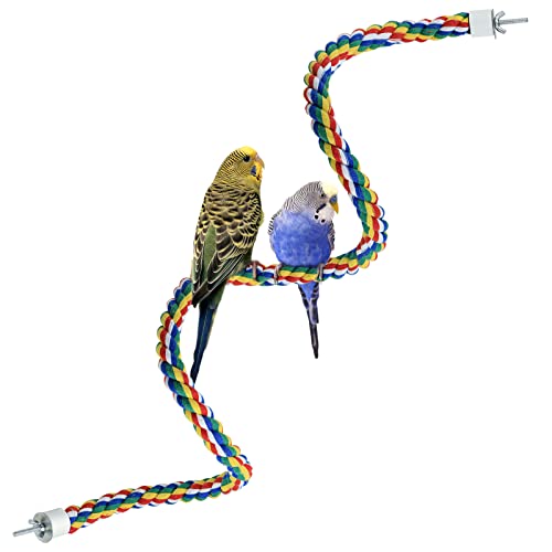 Bird Rope Perch for Parrots, Cockatiels, Parakeets, Budgie Cages Comfy Birds Colorful Rope Perches Toy (41inch Metal nut)