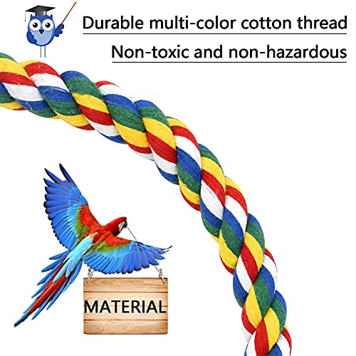 Bird Rope Perch for Parrots, Cockatiels, Parakeets, Budgie Cages Comfy Birds Colorful Rope Perches Toy (41inch Metal nut)