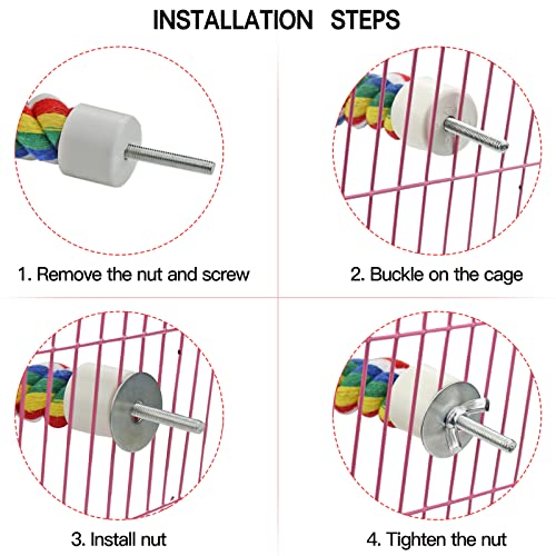 Bird Rope Perch for Parrots, Cockatiels, Parakeets, Budgie Cages Comfy Birds Colorful Rope Perches Toy (41inch Metal nut)