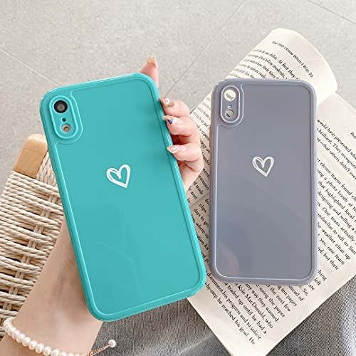 Compatible with iPhone XR Case for Women Girls, Cute Love Heart Pattern Soft Slim TPU Protective Bumper Phone Case for iPhone XR 6.1＂-Blue Gray