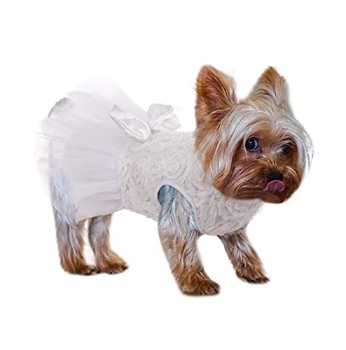 ASENKU Dog Dress Pet Wedding Dress Princess Lace Puppy Birthday Party Outfit Formal Apparel Girl for Small Medium Dogs Cats (XX-Small, White)