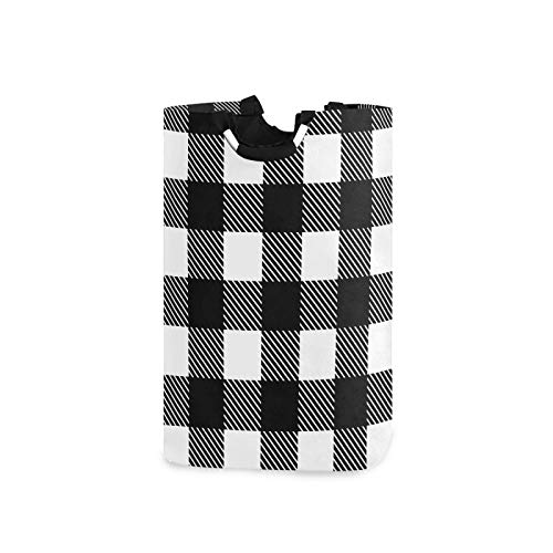 Qilmy Buffalo Black and White Plaid Laundry Hamper, Large Laundry Baskets Foldable Clothes Tote with Handles Storage Bag for Family Dormitory Laundry Bathroom Closet Kids Room