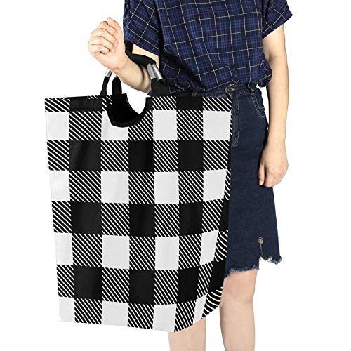 Qilmy Buffalo Black and White Plaid Laundry Hamper, Large Laundry Baskets Foldable Clothes Tote with Handles Storage Bag for Family Dormitory Laundry Bathroom Closet Kids Room