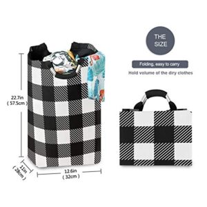 Qilmy Buffalo Black and White Plaid Laundry Hamper, Large Laundry Baskets Foldable Clothes Tote with Handles Storage Bag for Family Dormitory Laundry Bathroom Closet Kids Room