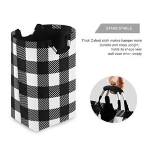 Qilmy Buffalo Black and White Plaid Laundry Hamper, Large Laundry Baskets Foldable Clothes Tote with Handles Storage Bag for Family Dormitory Laundry Bathroom Closet Kids Room