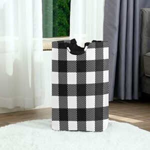 Qilmy Buffalo Black and White Plaid Laundry Hamper, Large Laundry Baskets Foldable Clothes Tote with Handles Storage Bag for Family Dormitory Laundry Bathroom Closet Kids Room