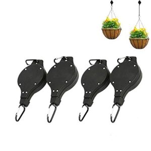 4 pack retractable plant pulley, plant hook pulley for garden baskets pots and birds feeder in different height lower and raise(black)