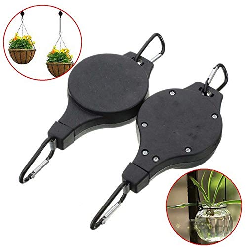 4 Pack Retractable Plant Pulley, Plant Hook Pulley for Garden Baskets Pots and Birds Feeder in Different Height Lower and Raise(Black)