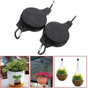 4 Pack Retractable Plant Pulley, Plant Hook Pulley for Garden Baskets Pots and Birds Feeder in Different Height Lower and Raise(Black)