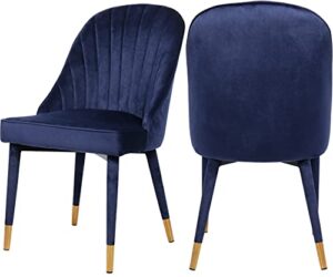 meridian furniture belle collection velvet upholstered dining chair with curved channel tufted back, 20.5" w x 21.5" d x 36" h, navy