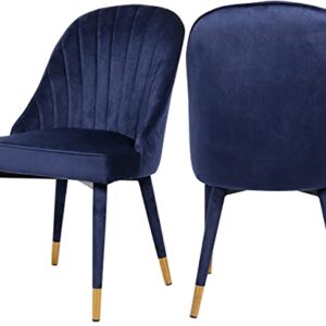 Meridian Furniture Belle Collection Velvet Upholstered Dining Chair with Curved Channel Tufted Back, 20.5" W x 21.5" D x 36" H, Navy