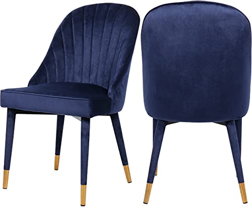 Meridian Furniture Belle Collection Velvet Upholstered Dining Chair with Curved Channel Tufted Back, 20.5" W x 21.5" D x 36" H, Navy