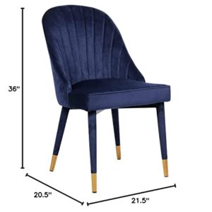 Meridian Furniture Belle Collection Velvet Upholstered Dining Chair with Curved Channel Tufted Back, 20.5" W x 21.5" D x 36" H, Navy