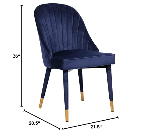 Meridian Furniture Belle Collection Velvet Upholstered Dining Chair with Curved Channel Tufted Back, 20.5" W x 21.5" D x 36" H, Navy