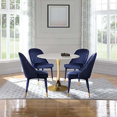 Meridian Furniture Belle Collection Velvet Upholstered Dining Chair with Curved Channel Tufted Back, 20.5" W x 21.5" D x 36" H, Navy