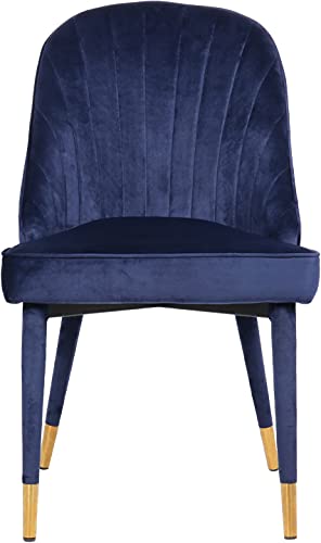 Meridian Furniture Belle Collection Velvet Upholstered Dining Chair with Curved Channel Tufted Back, 20.5" W x 21.5" D x 36" H, Navy