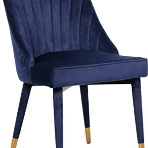 Meridian Furniture Belle Collection Velvet Upholstered Dining Chair with Curved Channel Tufted Back, 20.5" W x 21.5" D x 36" H, Navy