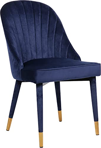 Meridian Furniture Belle Collection Velvet Upholstered Dining Chair with Curved Channel Tufted Back, 20.5" W x 21.5" D x 36" H, Navy