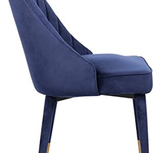 Meridian Furniture Belle Collection Velvet Upholstered Dining Chair with Curved Channel Tufted Back, 20.5" W x 21.5" D x 36" H, Navy