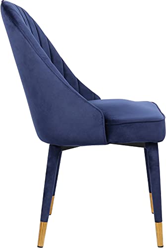 Meridian Furniture Belle Collection Velvet Upholstered Dining Chair with Curved Channel Tufted Back, 20.5" W x 21.5" D x 36" H, Navy