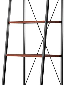 FURNINXS Ladder Shelf Bookcase, Bookshelf 4 Tier, Industrial Standing Shelf Storage Rack Storage Organizer Plant Stand, Steel Frame Book Shelf for Living Room/Bedroom/Kitchen/Bathroom - Red Brown