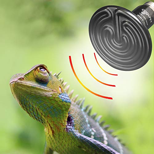 60W 2PCS Reptile Heat Emitter Infrared Ceramic Heat Lamp Black Emitter Bulb for Pet Coop Heater Chicken Lizard Turtle Brooder Aquarium Snake No Light
