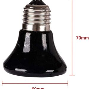 60W 2PCS Reptile Heat Emitter Infrared Ceramic Heat Lamp Black Emitter Bulb for Pet Coop Heater Chicken Lizard Turtle Brooder Aquarium Snake No Light