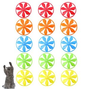 15 pieces cat fetch toys colorful flying propellers cat chasing flying propeller cat playing toy for interactive, exercising, training, hunting, chasing, batting, 5 colors