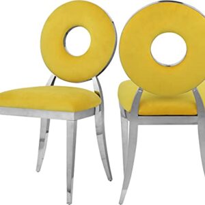 Meridian Furniture Carousel Collection Velvet Upholstered Dining Chair in Chrome Stainless Steel Finish, 18" W x 23.5" D x 35" H, Yellow