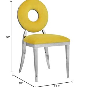 Meridian Furniture Carousel Collection Velvet Upholstered Dining Chair in Chrome Stainless Steel Finish, 18" W x 23.5" D x 35" H, Yellow