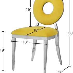 Meridian Furniture Carousel Collection Velvet Upholstered Dining Chair in Chrome Stainless Steel Finish, 18" W x 23.5" D x 35" H, Yellow